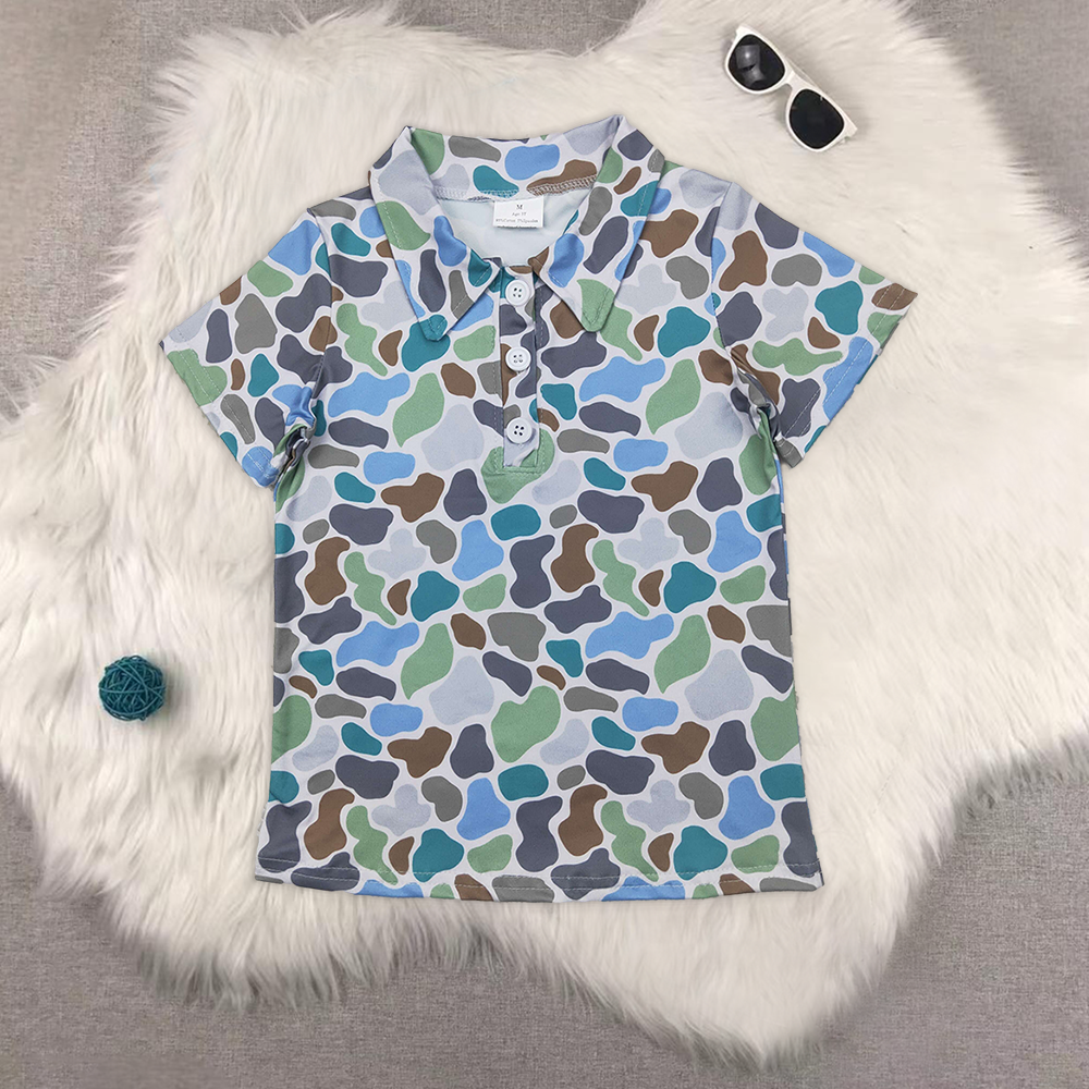 RTS NO MOQ Sibling baby boys clothes camouflage short-sleeved tops
