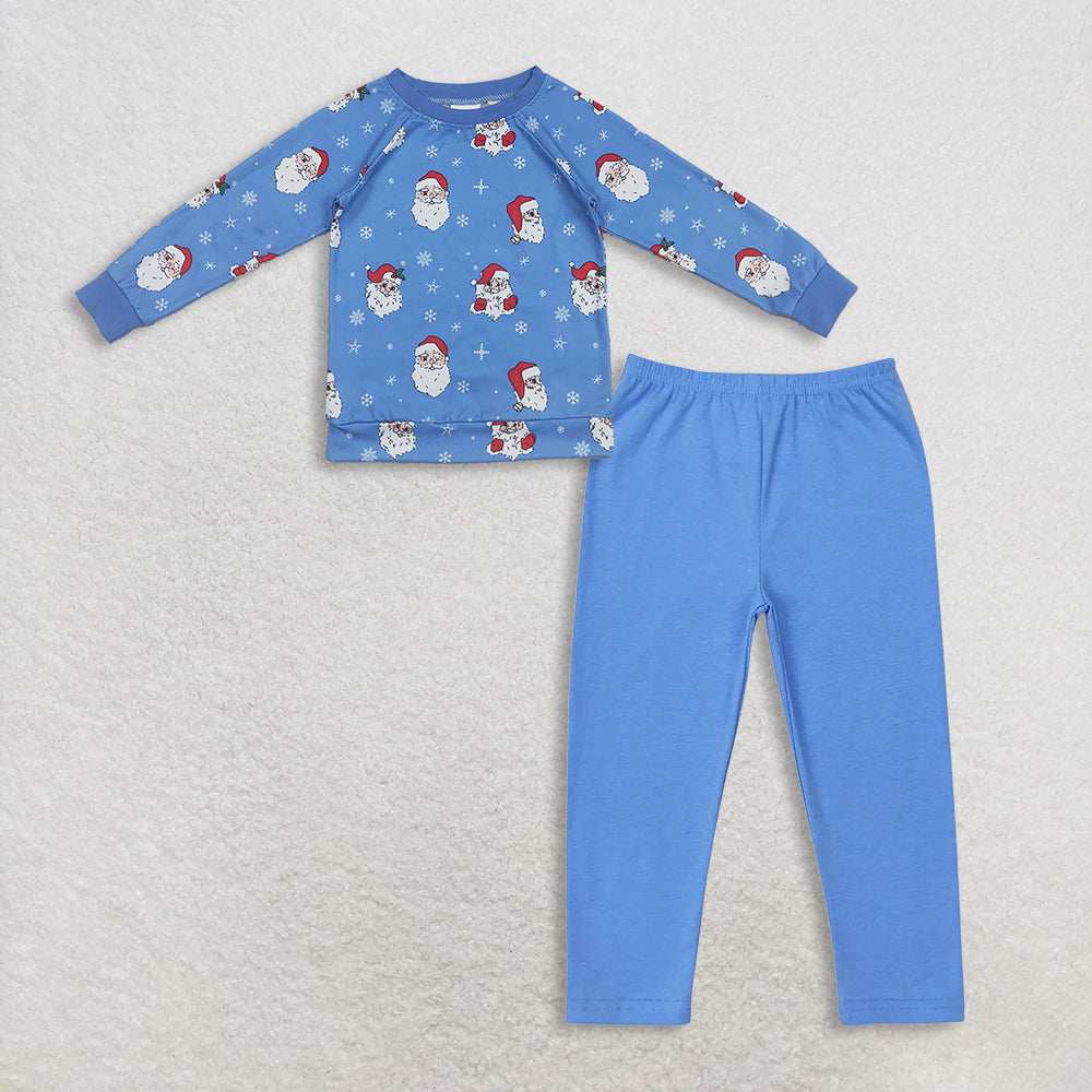 RTS NO MOQ(In Stock) BT1289+P0561 Christmas santa blue long sleeve top pants sets