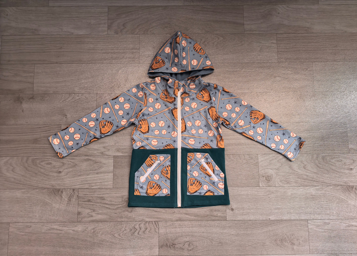 (Sample) No moq milk silk BT1342 Baby Boys Baseballs Stars Pocket Zipper Team Hoodies Top
