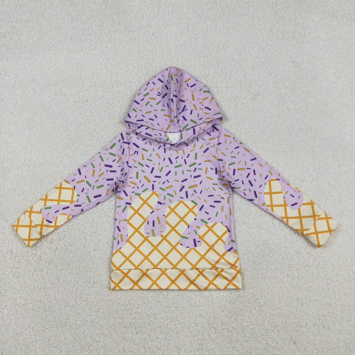RTS NO MOQ Sibling baby boy clothes Waffle ice cream purple hooded long sleeve tops