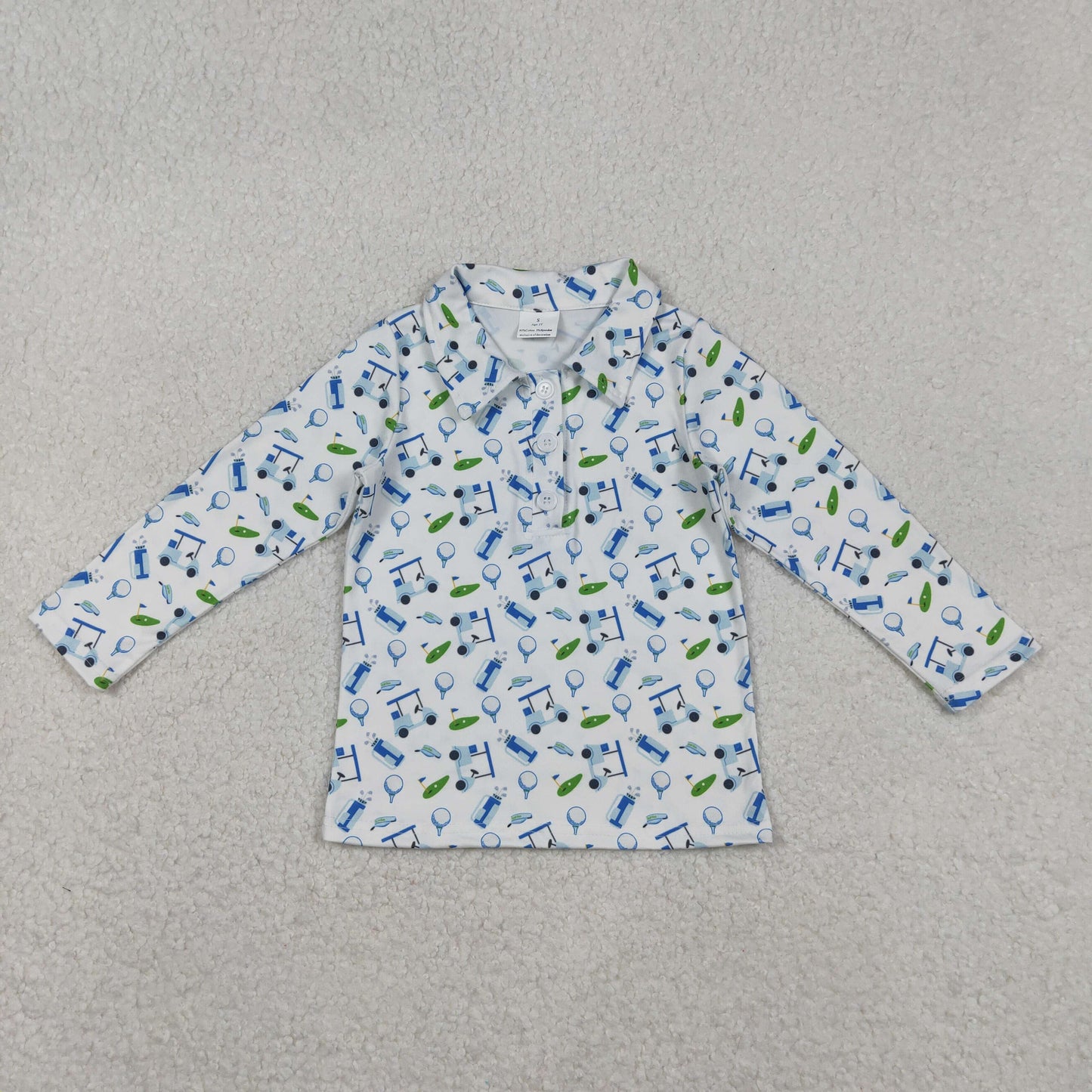 RTS NO MOQ Sibling baby boy clothes Golf teal button-down long-sleeved tops