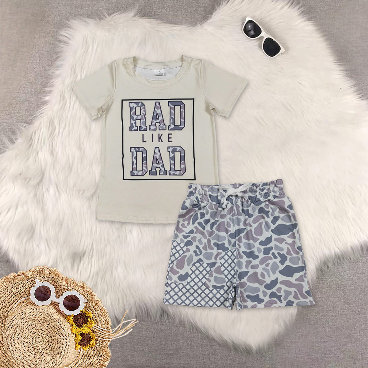 RTS NO MOQ(In Stock) camouflage DAD short-sleeved shirt Boys' shorts set