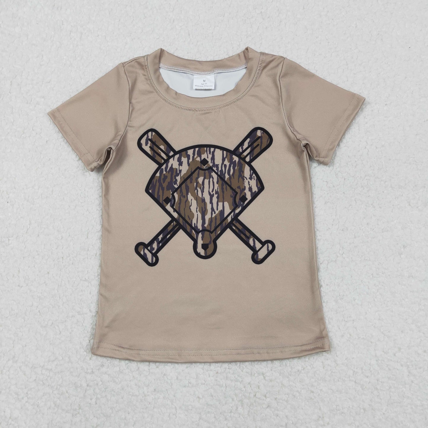 RTS NO MOQ BT1419+SS0739 Baby Boys Olive Camo Short Sleeve Baseball Team T-Shirt And Shorts Set