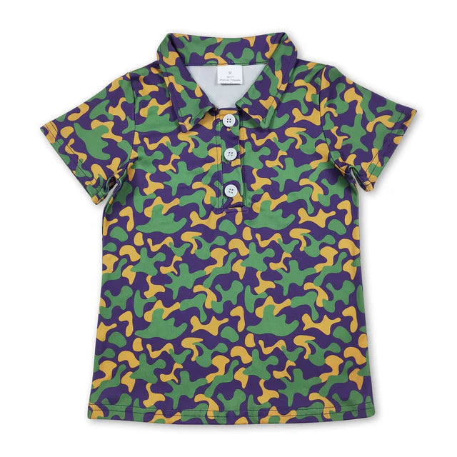 RTS NO MOQ Sibling milk silk Baby Boys Short Sleeve Hunting Camo Button Polo Shirts Top