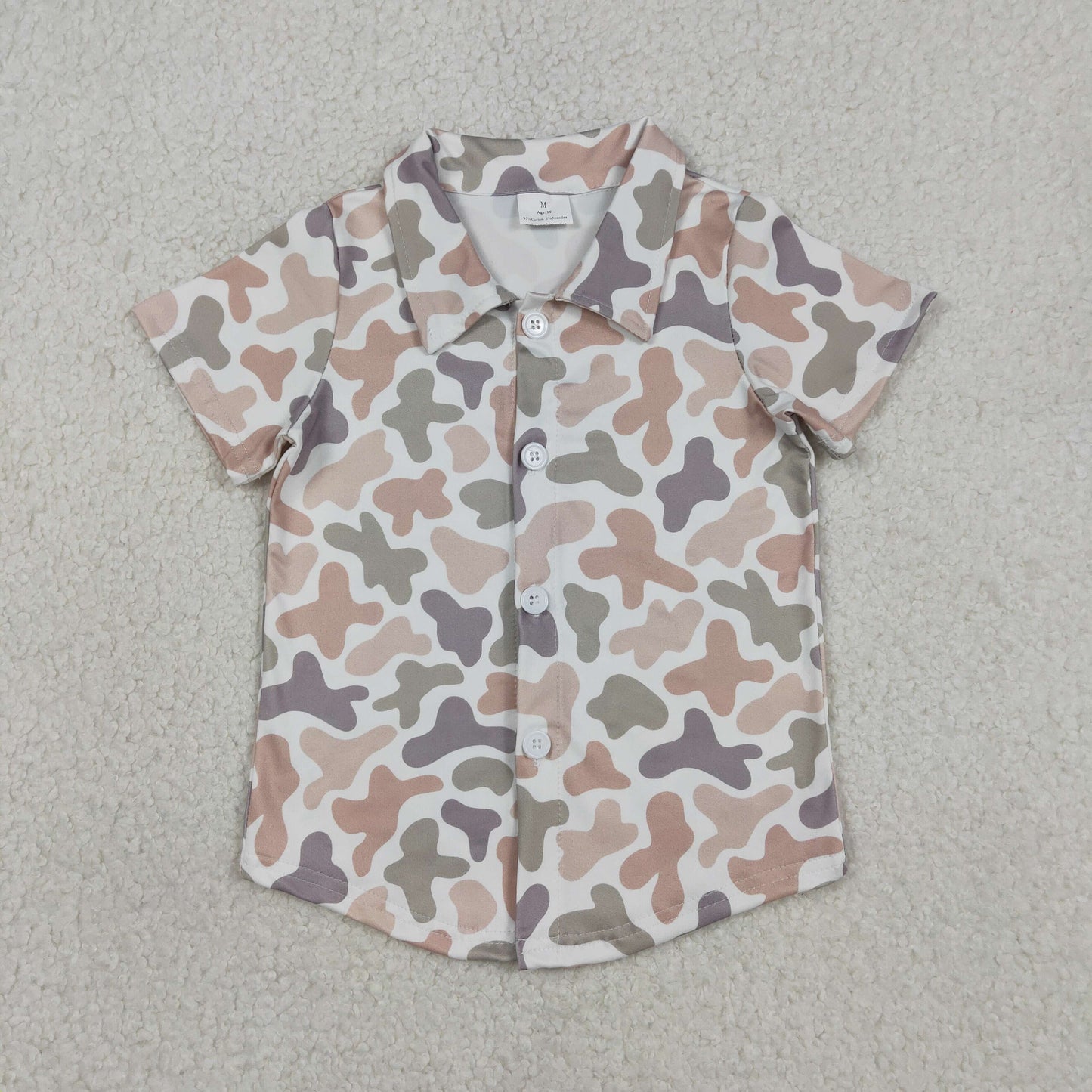 RTS NO MOQ Sibling baby boy clothes camouflage button short-Sleeve Tops