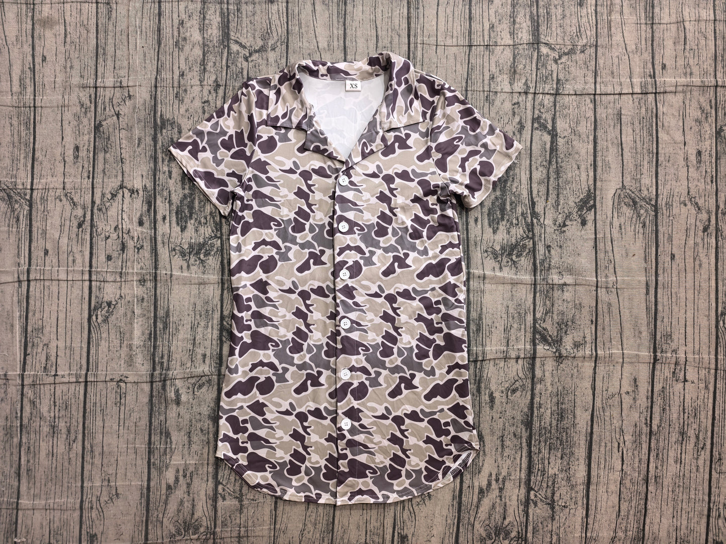 (Sample) No moq BT1607 Adult Men Grey Camo Short Sleeve Button Shirts Summer Daily Wear Top