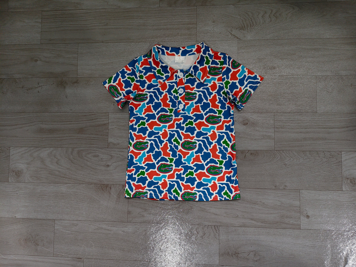 (Sample) No moq milk silk BT1695 Polos For Kids Boys Short Sleeve Camo Team Button Polo Shirts Top
