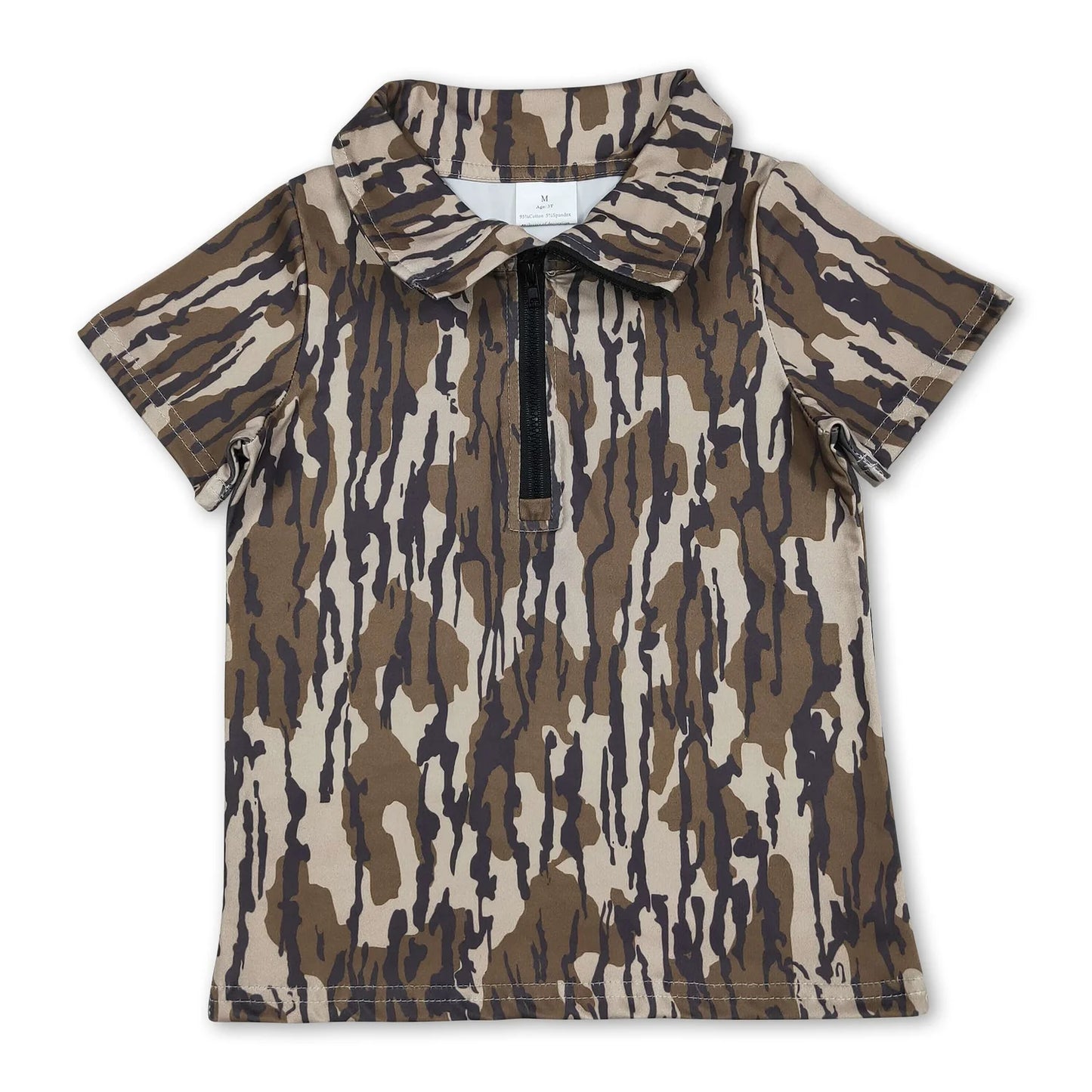 RTS NO MOQ Sibling milk silk Baby Boys Camo Short Sleeve Zipper Pullover Top