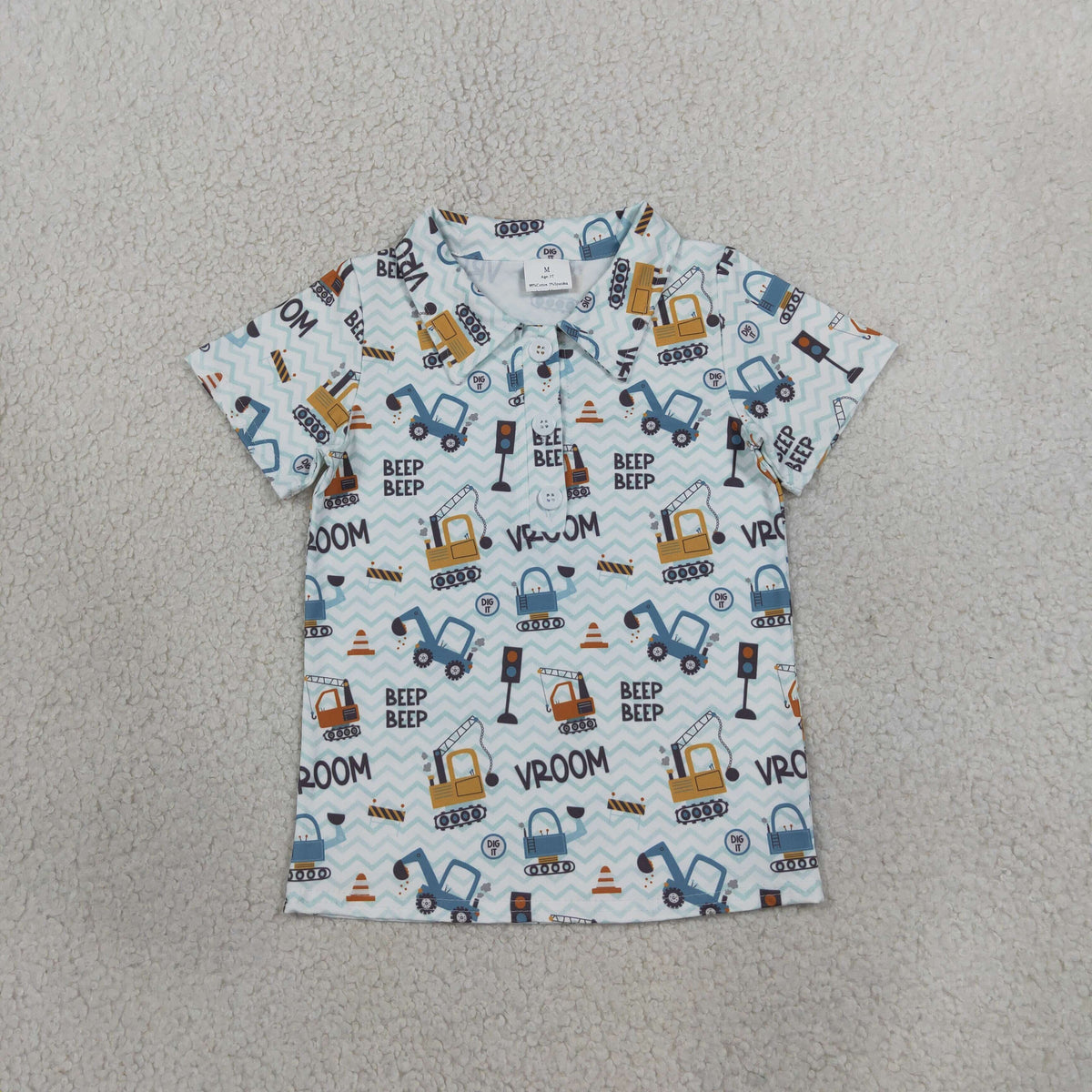NEW RTS NO MOQ milk silk BT1793 Polos For Kids Boys Short Sleeve Excavators Tractors Print Button Polo Shirts Casual Daily Tops