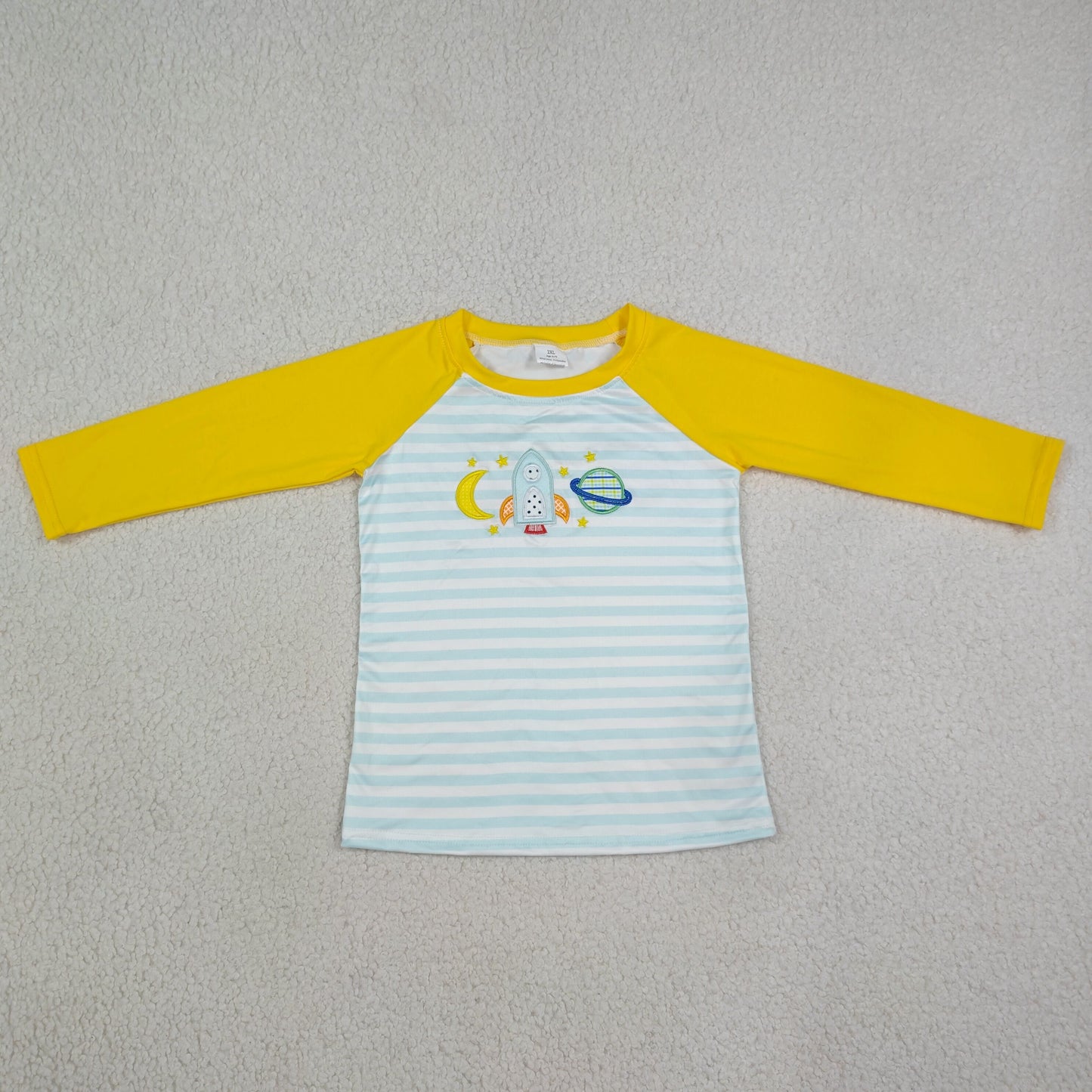 RTS NO MOQ Sibling milk silk Embroidery Moon Baby Boys Long Sleeve Blue Stripe Top Pant Clothes Sets Romper