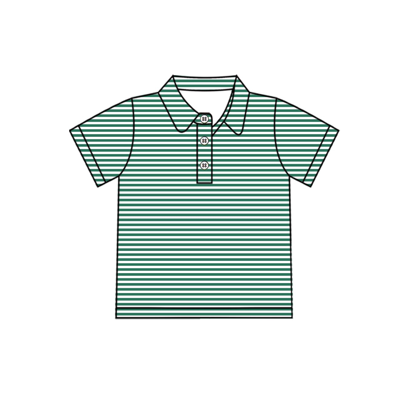 (Pre Order) No moq milk silk BT1832 Baby Boys Solid Green Stripe Short Sleeve Button Top