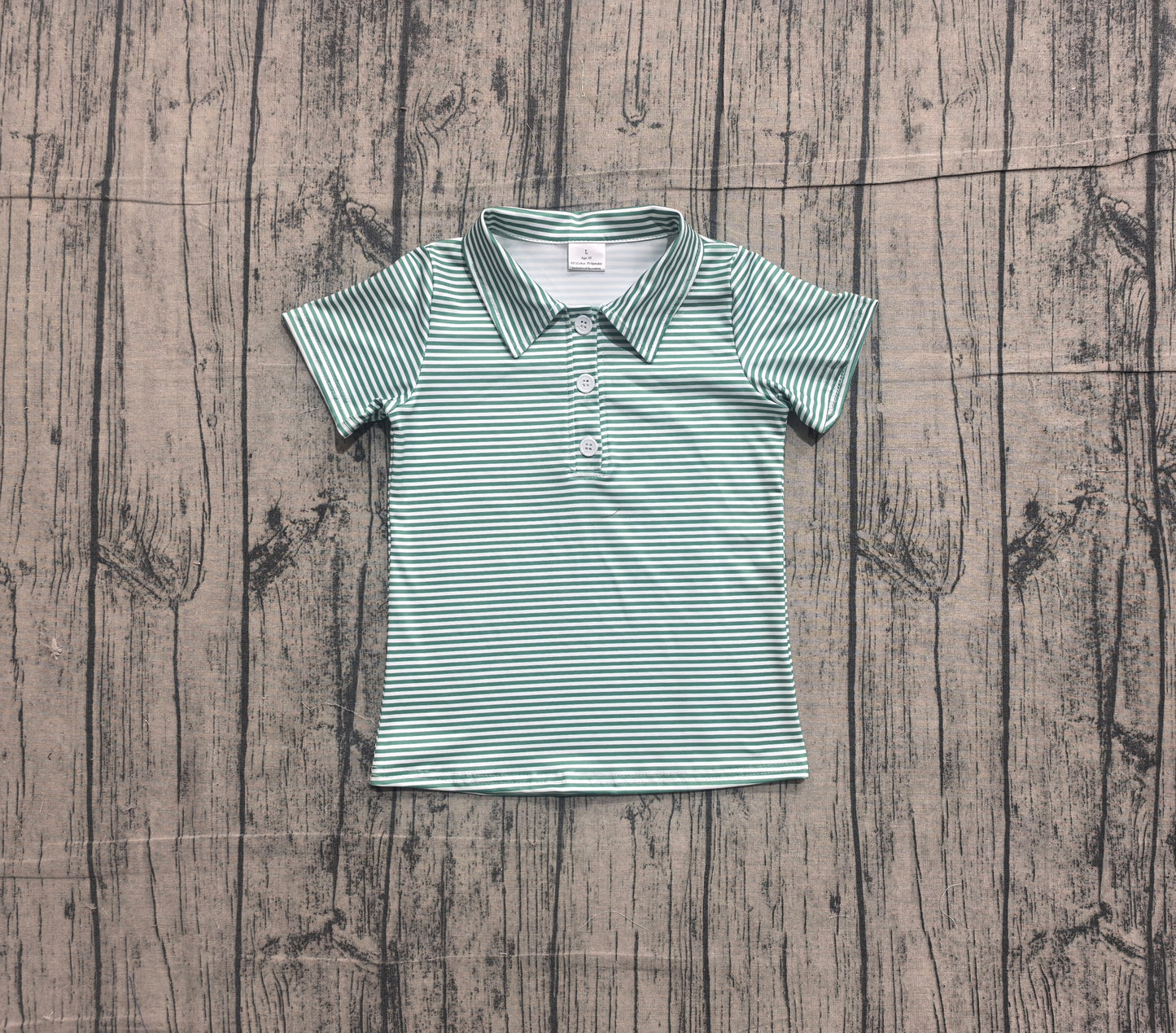 (Sample) No moq milk silk BT1832 Baby Boys Green Stripe Striped Button Short Sleeve Casual Shirts Top