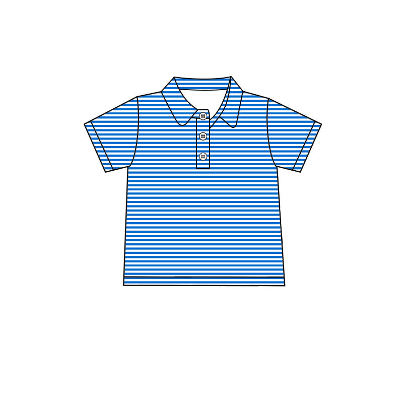 (Pre Order) No moq milk silk BT1834 Baby Boys Blue Stripe Short Sleeve Button Shirt Top