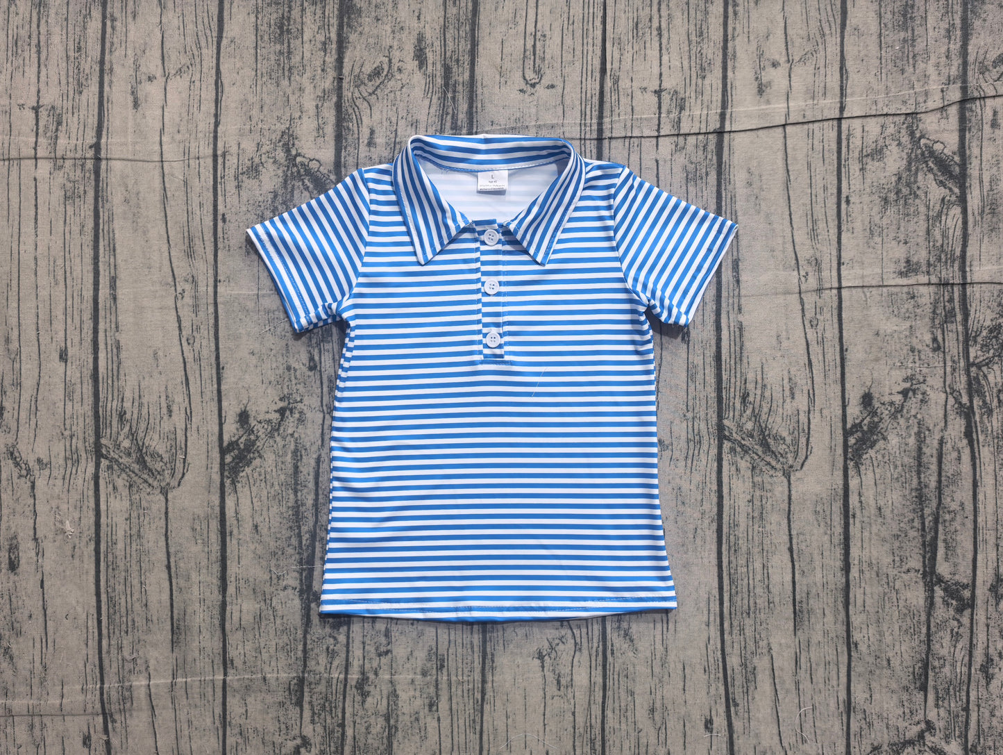 (Sample) No moq milk silk BT1834 Baby Boys Blue Stripe Short Sleeve Button Front Shirts Top
