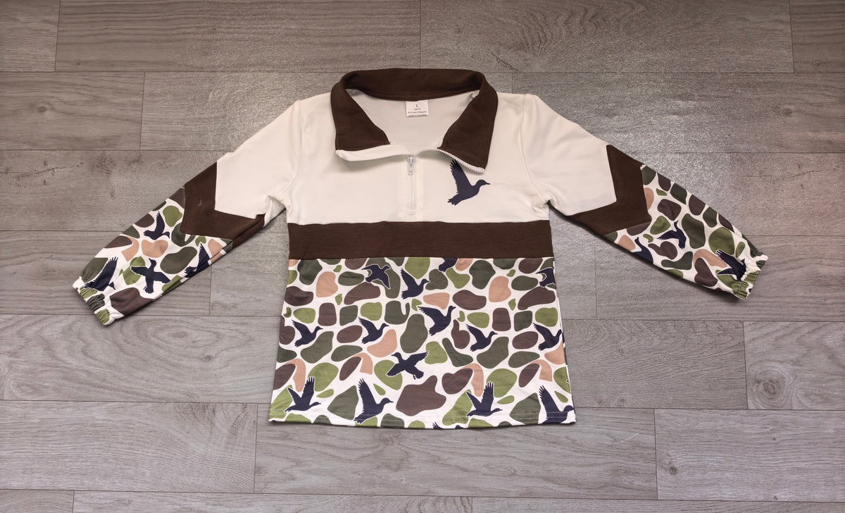 (Sample) No moq milk silk BT1857 Baby Boys Camo Ducks Long Sleeve Zip Pullovers Top