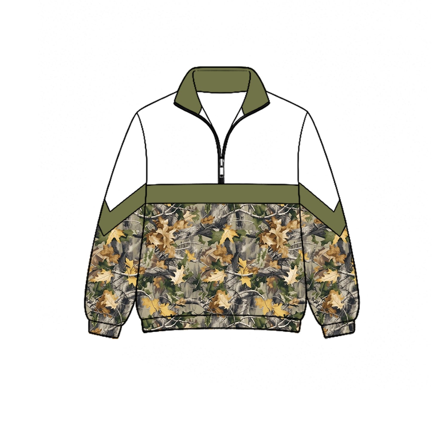 (Preorder new) No moq Baby Boys And Girls Camo Print Half Zip Crew Neck Pullover Casual Top