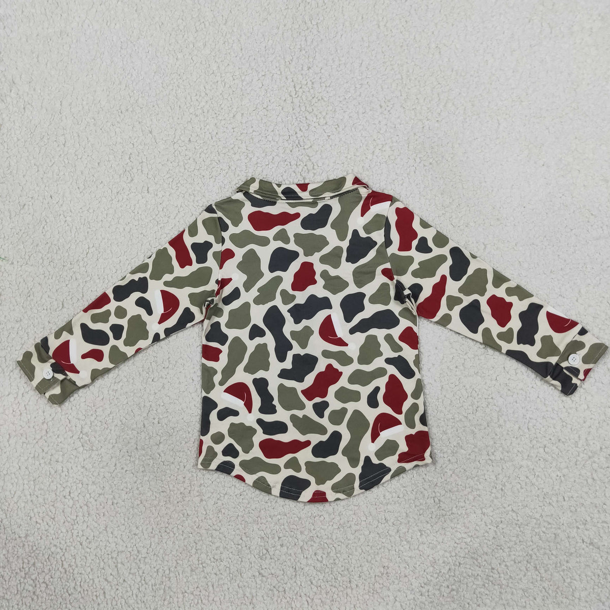 NEW RTS NO MOQ milk silk BT1875 Baby Girls Green Red Camo Christmas Button Shirts Holiday Top