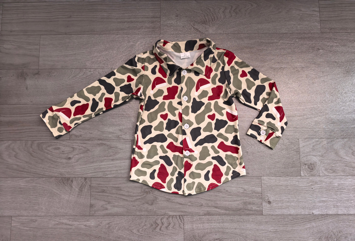 (Sample) No moq milk silk BT1875 Baby Girls Green Red Camo Christmas Button Shirts Top