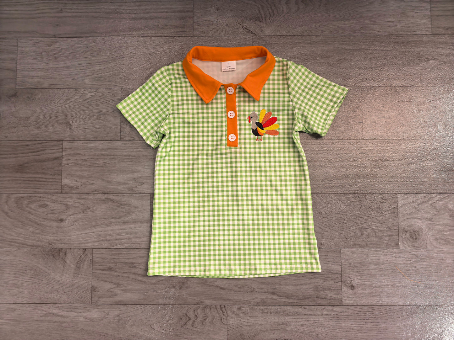 (Sample) No moq milk silk BT1889 Baby Boys Green Checked Turkey Thanksgivings Button Polo Shirts Top