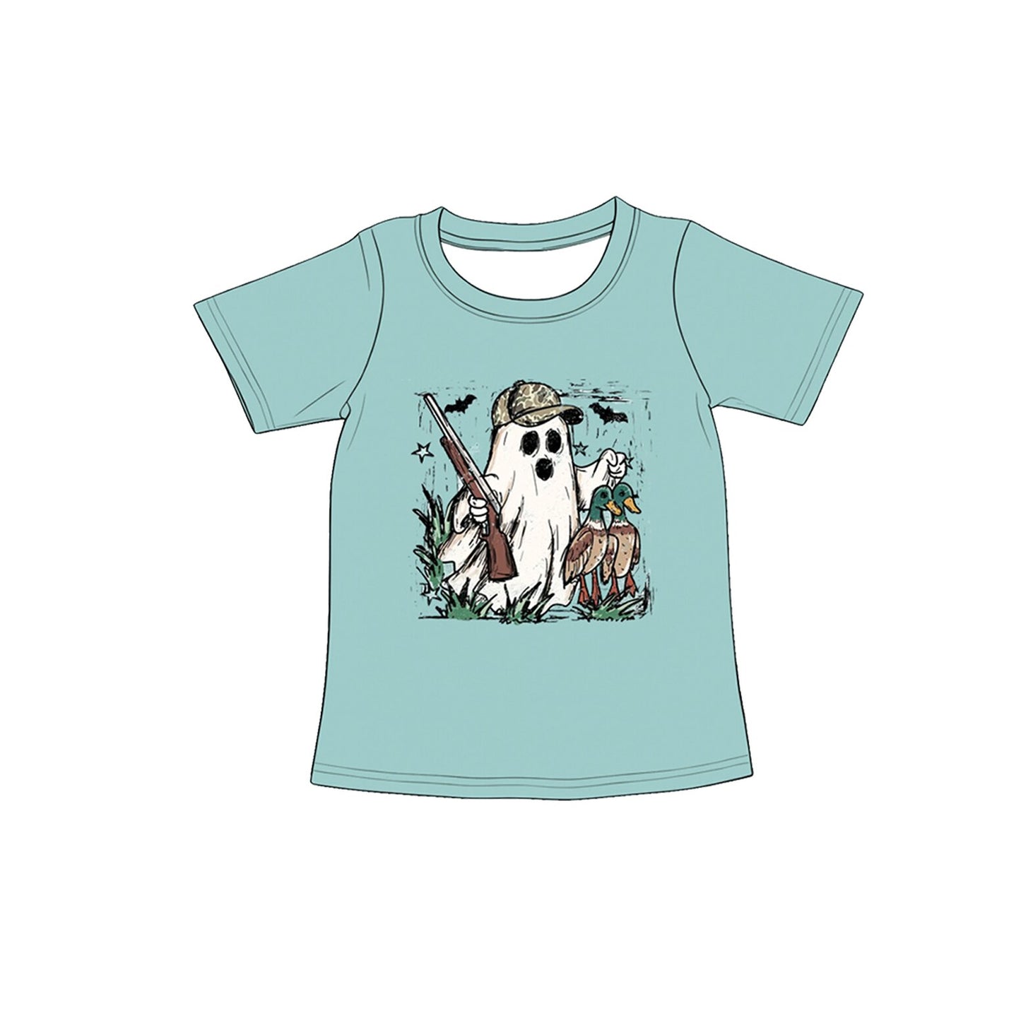 (Preorder new) No moq BT1901 Baby Boys Mint Green Duck Ghost Crew Neck Short Sleeve T Shirt