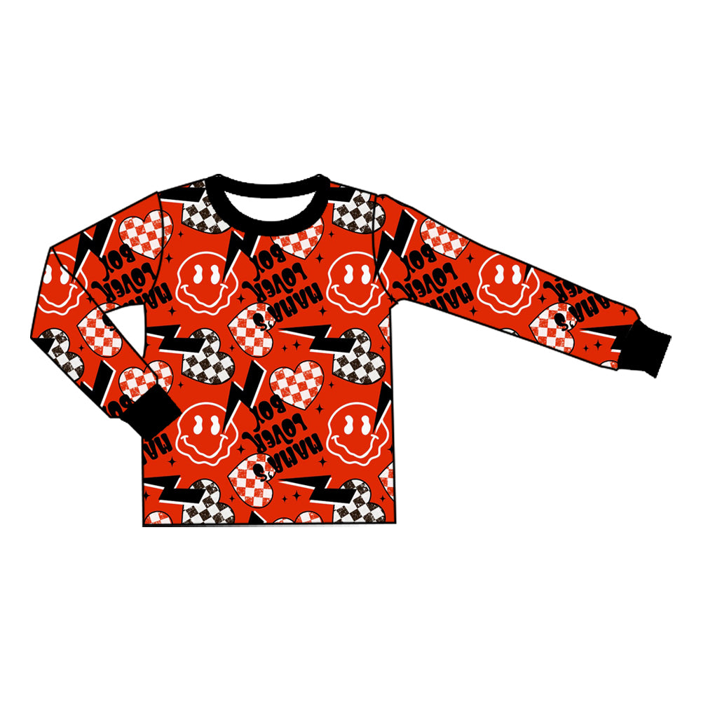 (Preorder new) No moq BT1907 Baby Boys Mama’s Lover Checkered Heart Print Long Sleeve Top