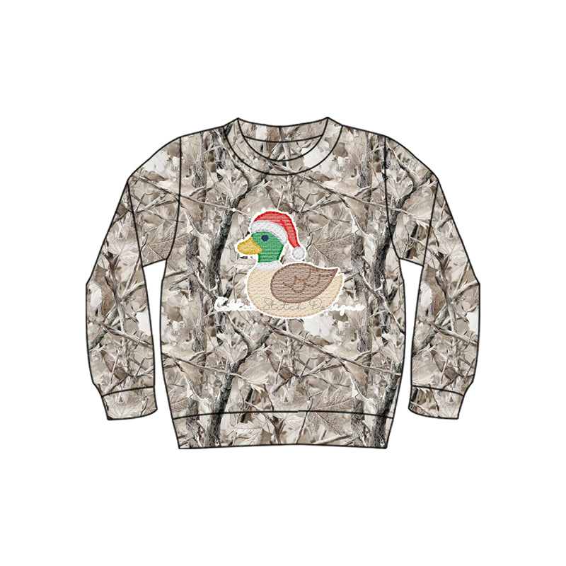 (Preorder new) No moq BT1915 Baby Boys Leaves Camo Embroidery Hat Ducks Christmas T‑shirts Top Fall Winter Long Sleeve Casual Pullover Tees
