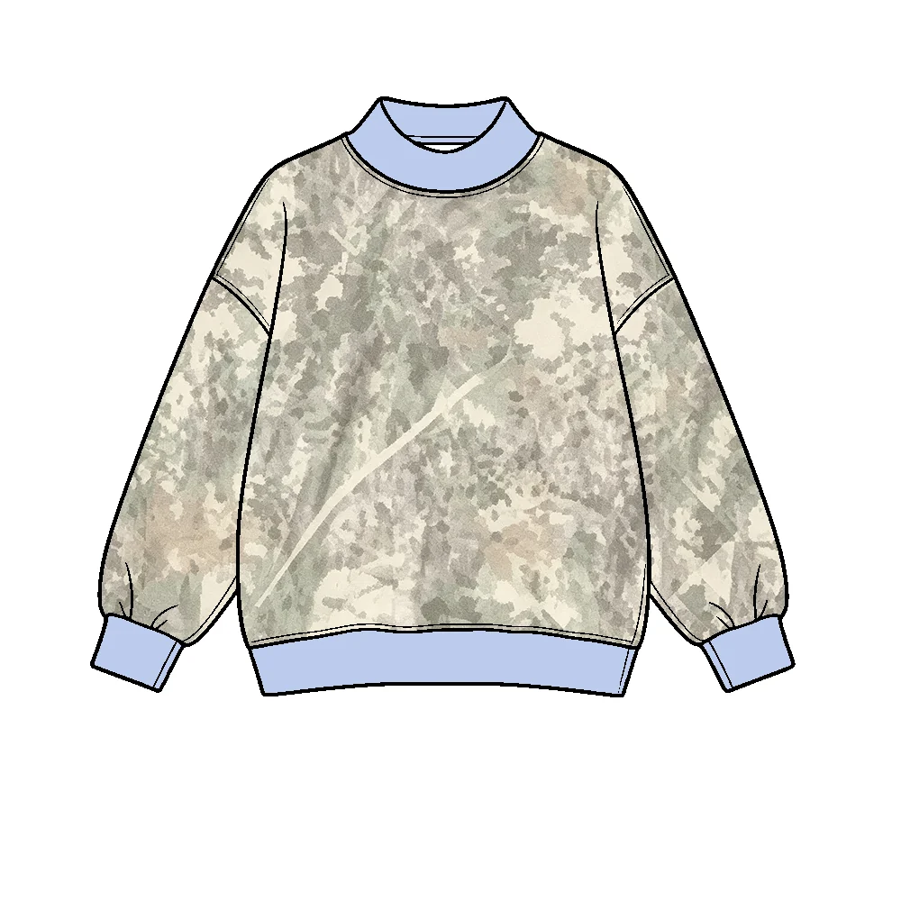 (Preorder new) No moq BT1919 Yoga Baby Boys Light Blue High Neck Tree Bark Camo Print Yoga Active Long Sleeve T‑shirts Top