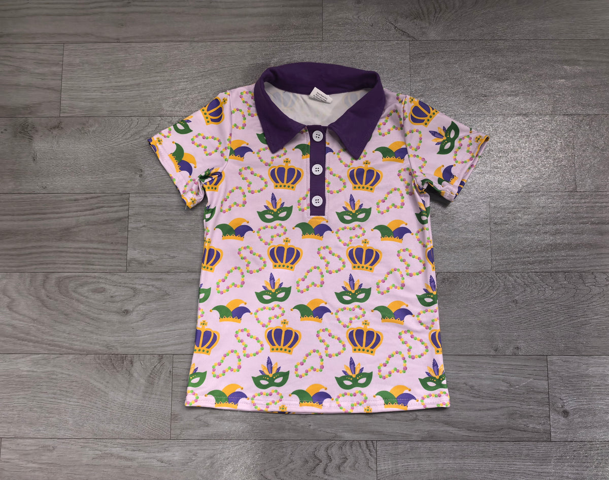 (Sample) No moq milk silk BT1960 Polos For Kids Boys Holiday Print Short Sleeve Button Polo Casual Shirt