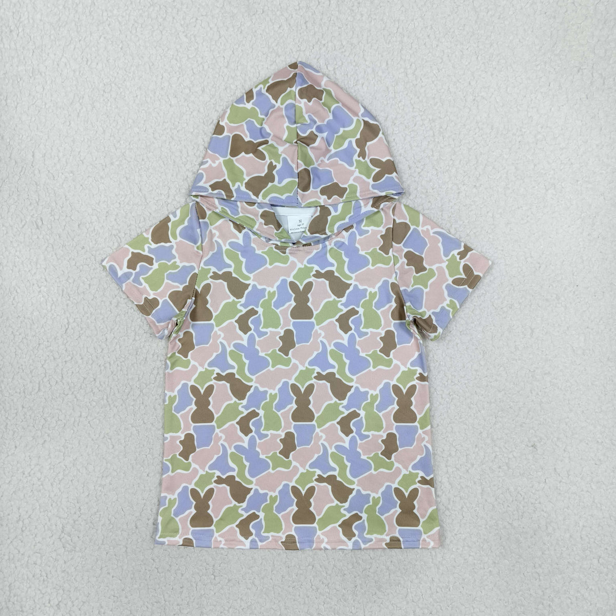 NEW RTS NO MOQ milk silk BT1964 Baby Girls Camo Rabbit Print Easter Short Sleeve Hoodies Top