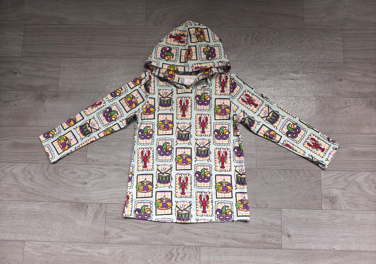 (Sample) No moq milk silk BT1968 Baby Boys Checker Print Long Sleeve Hooded Pullover Sweatshirt