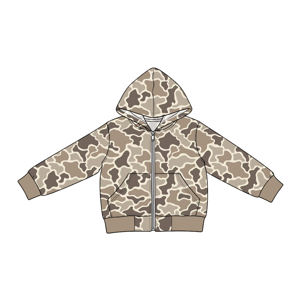 (Preorder new) No moq Denim Baby Boys Camo Long Sleeve Full Zip Pockets Hooded Denim Jacket