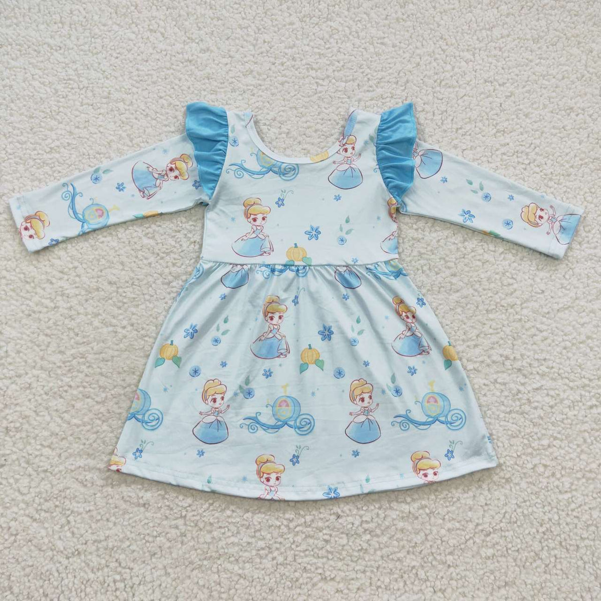GLD0254 Girls Pumpkin Blue Lace Long Sleeve Dress
