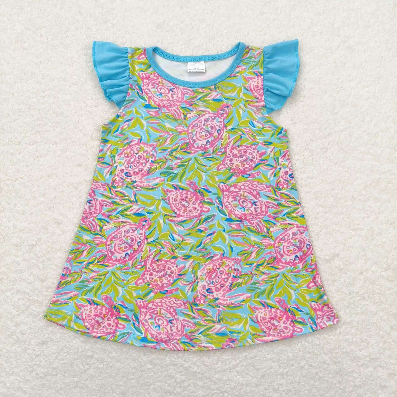 RTS no moq GT0566 Turtle Seagrass Blue Fly Sleeve Top