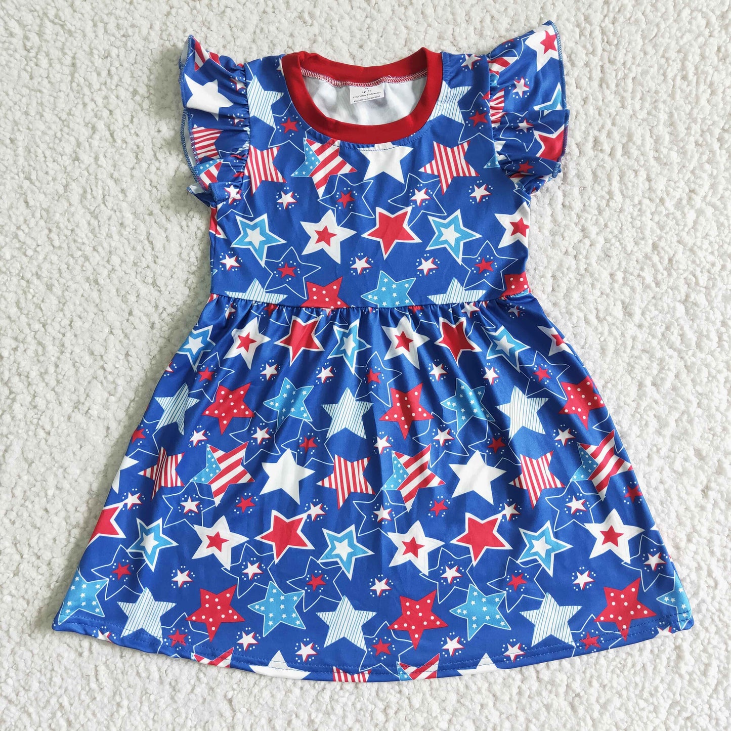 C11-9 Baby Girls 4th Of July Star Flutter Sleeve Dresses