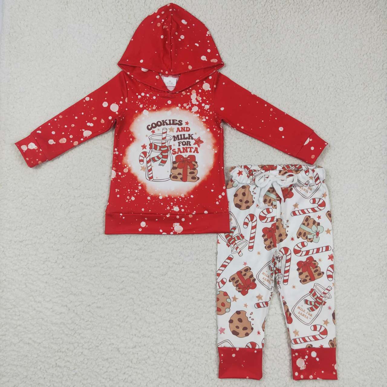 RTS NO MOQ(In Stock) BLP0219 cookies milk red long sleeve hooded trousers suit