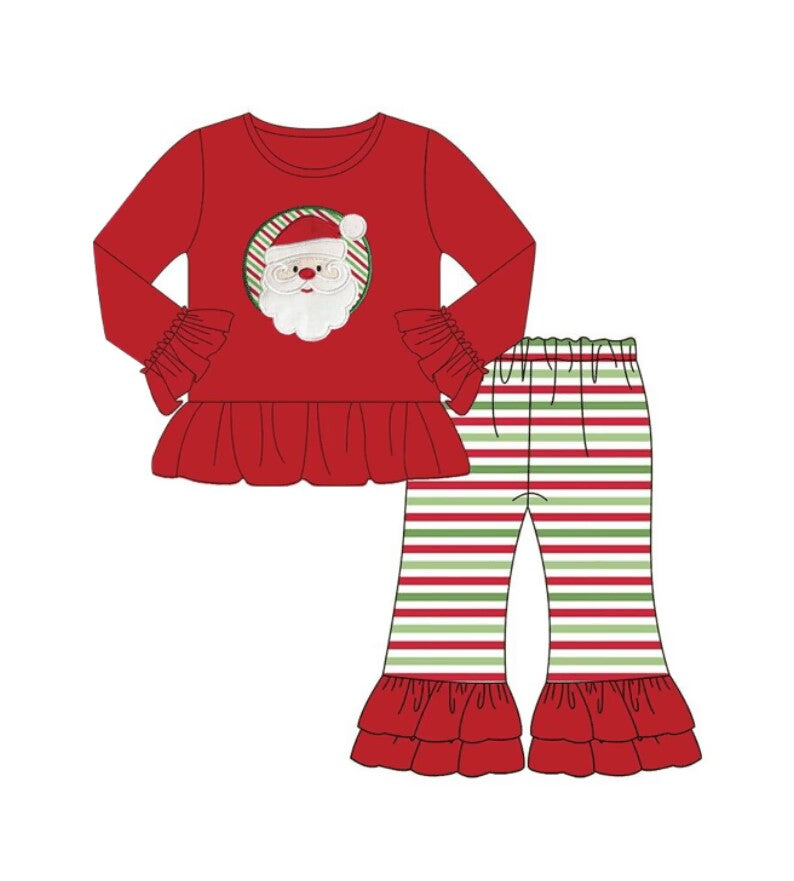 christmas custom moq 5 eta 4-5weeks Girls short sleeve shorts Santa Claus top and pants set Girls Christmas custom