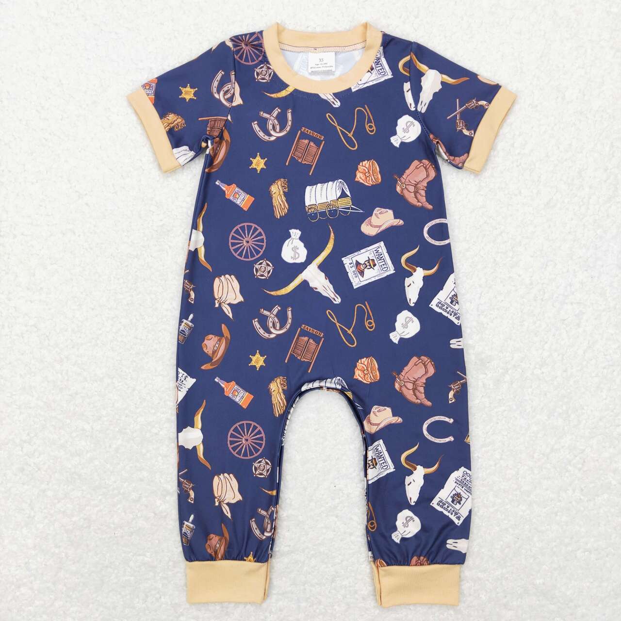 RTS NO MOQ SR0187 Boys Hat Boots Black Short Sleeve Jumpsuit