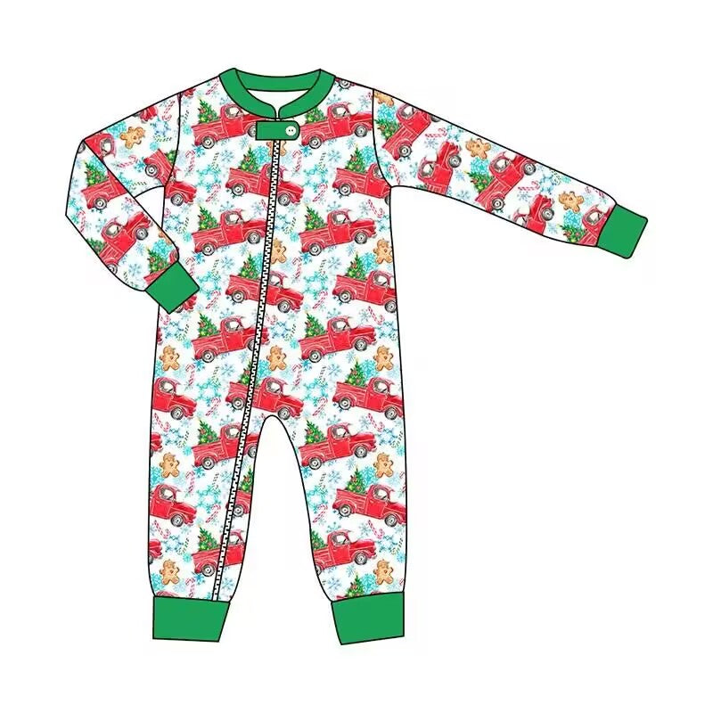 Custom moq 3 eta 6-8 weeks Long Sleeve Trucker Christmas Tree Romper