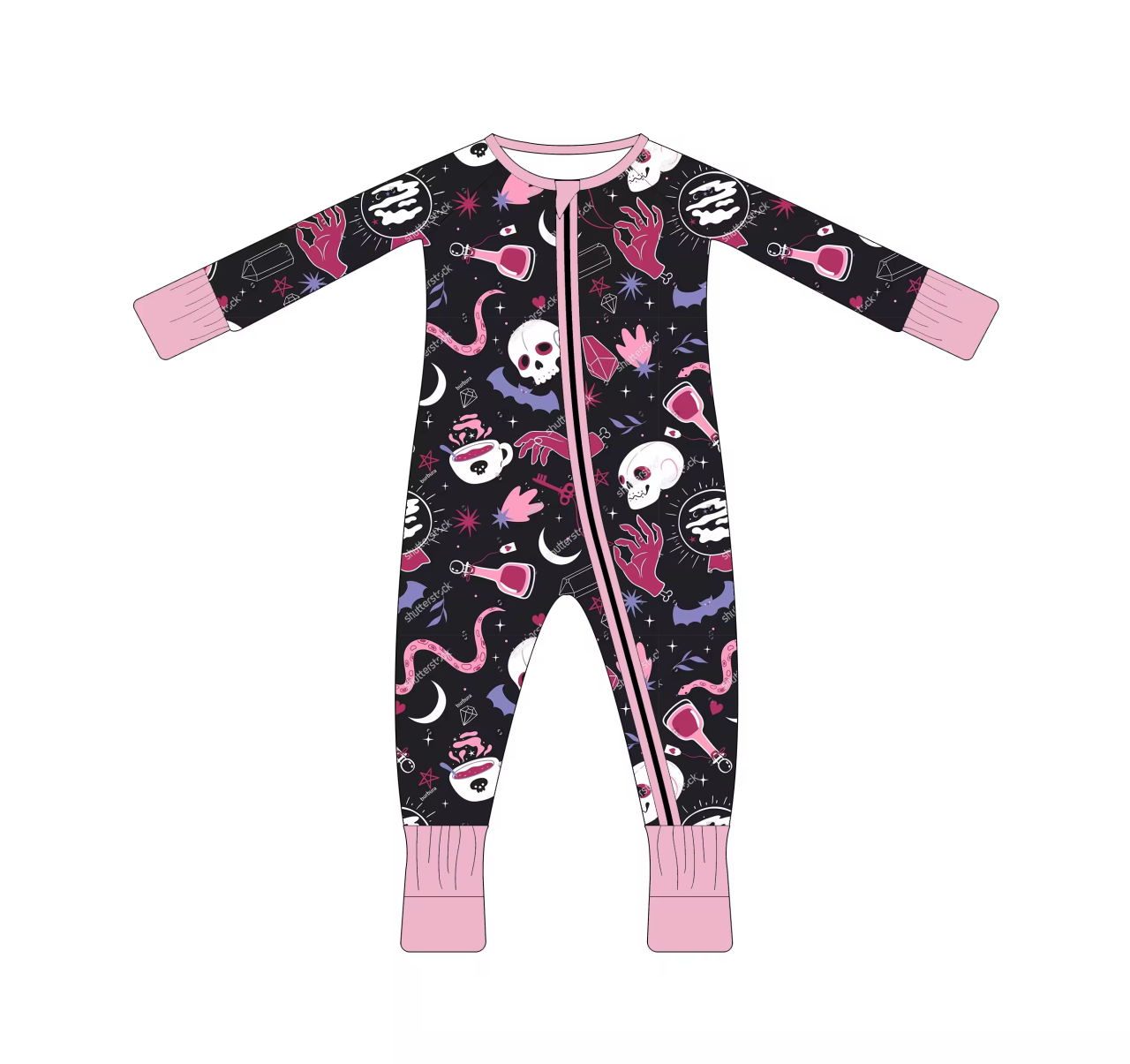 Custom moq 3 eta 6-8 weeks Skull coffee black and pink baby long crawler