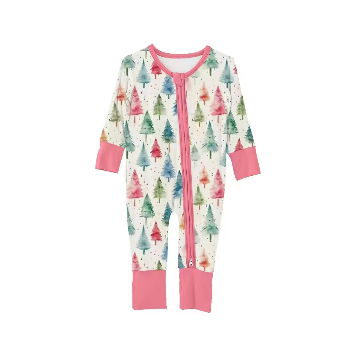 Custom moq 3 eta 6-8 weeks Tie-Dye Fir Tree Pink Long Romper