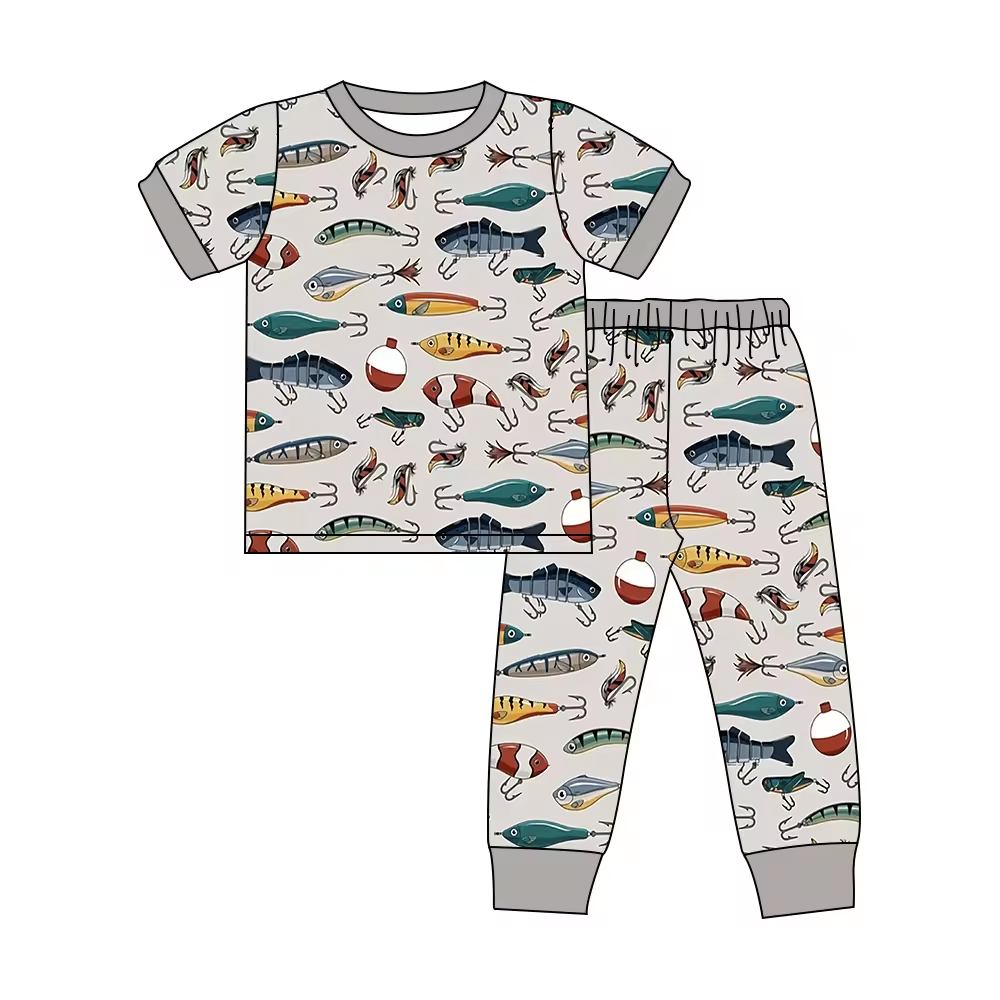 Custom moq 3 eta 6-8weeks Marine Animal Fishhook Grey Short Sleeve Suit