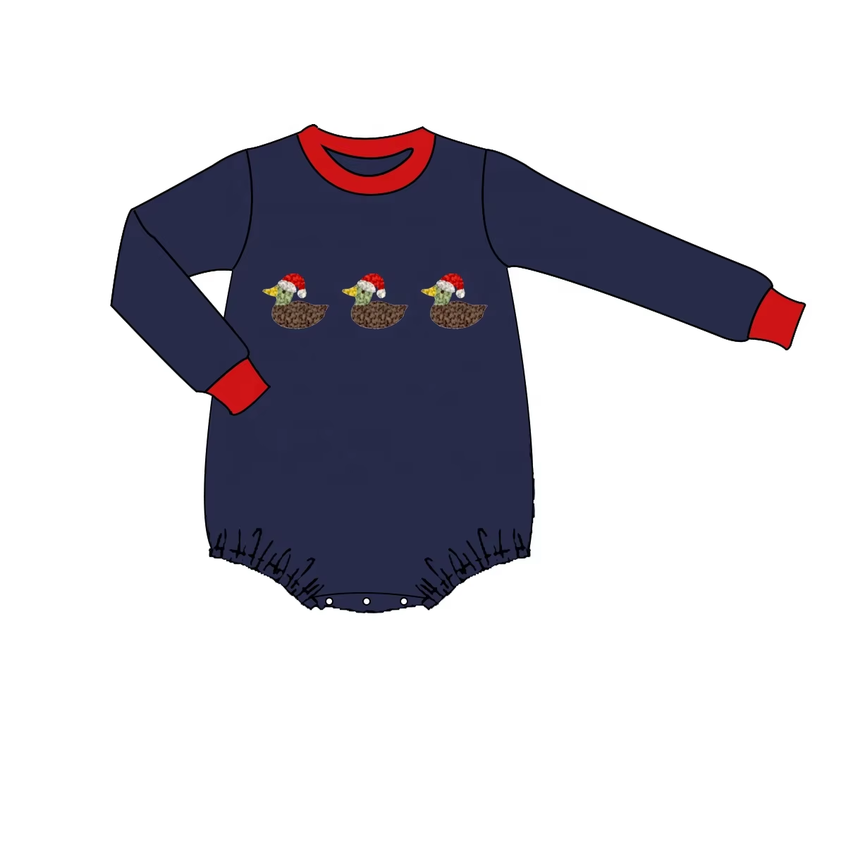 Custom moq 3 eta 6-8weeks Long-sleeved duck navy blue short romper