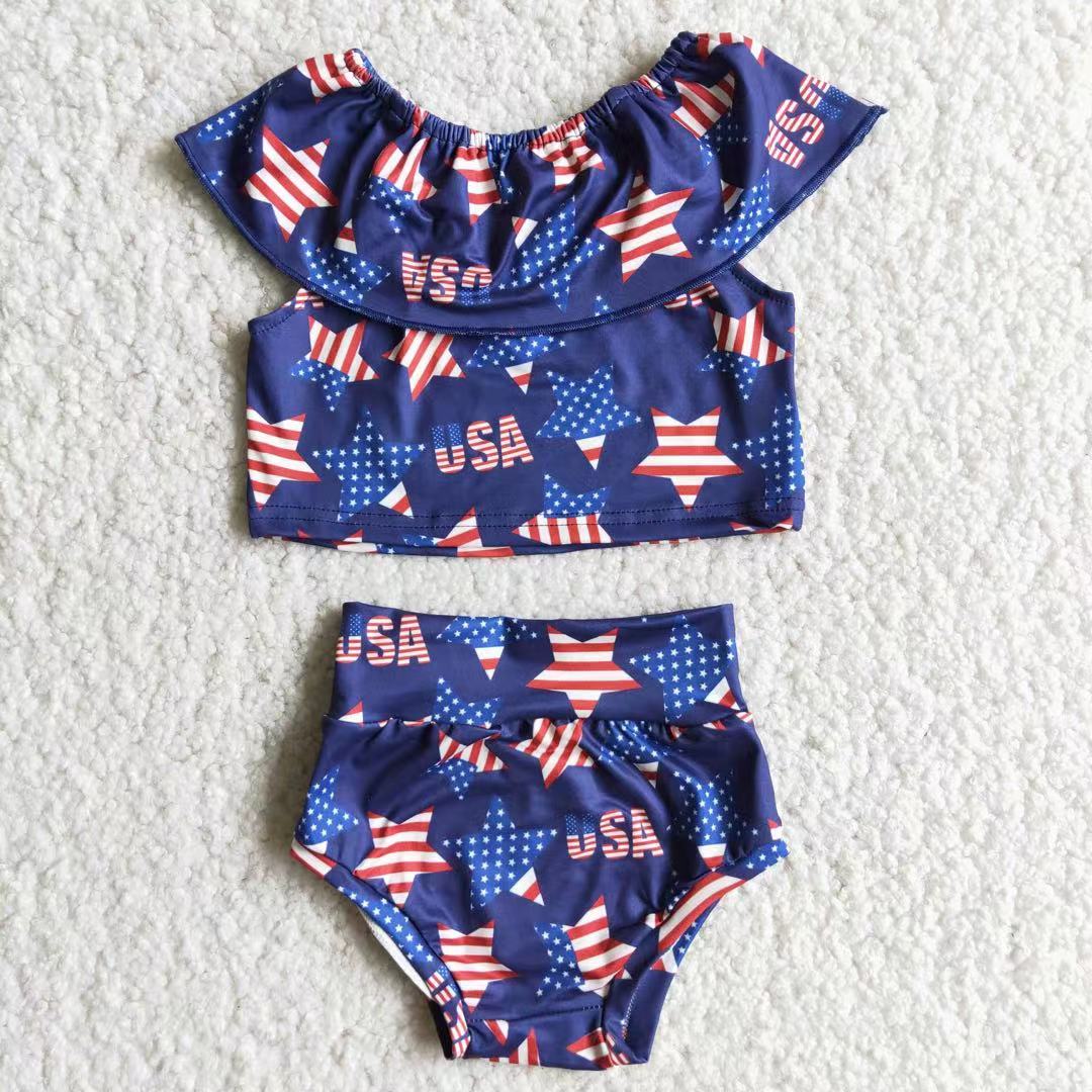 D10-5 Baby Girls 4th Of July Glitter Star Bummie Sets