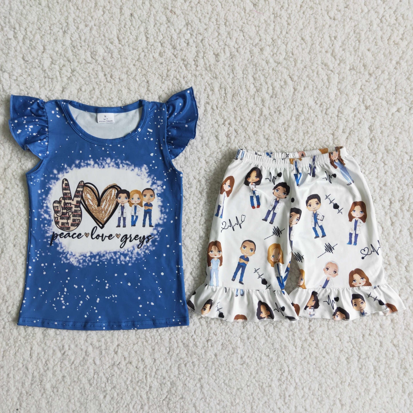 Cute Clothes D11-30 Baby Girl Blue Flutter Sleeve Top And Shorts Set