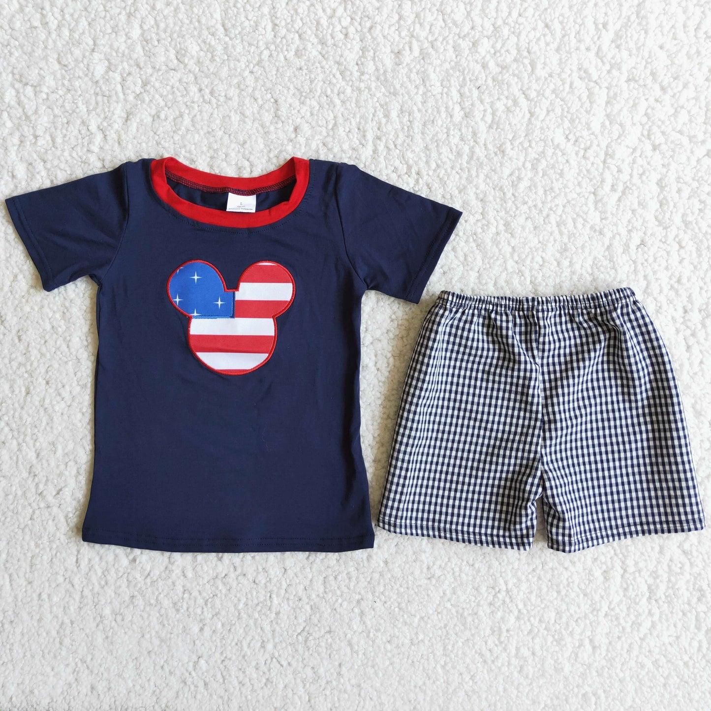 Cute Clothes D9-16 Baby Boy Short-Sleeved Top And Plaid Shorts Set