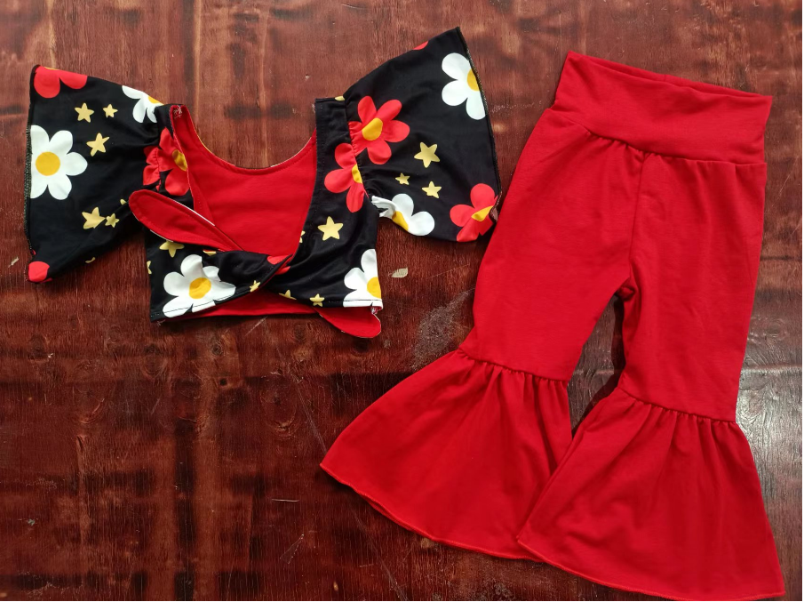 Summer flowers double-sided red set