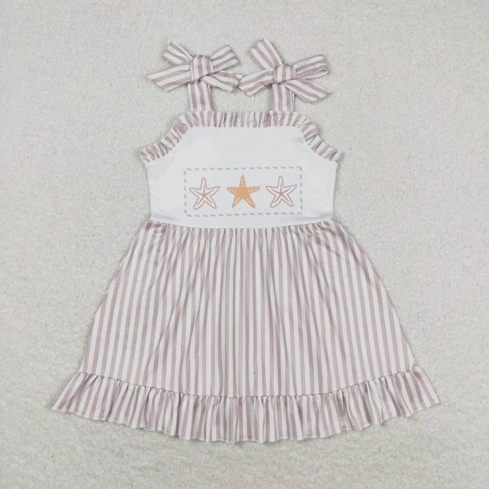 RTS NO MOQ Baby Girls Boys Sibling Star Fish Stripes Dresses Sets