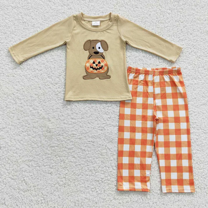 RTS NO MOQ Baby Sibling Dog Pumpkin Halloween Clothes Sets Rompers