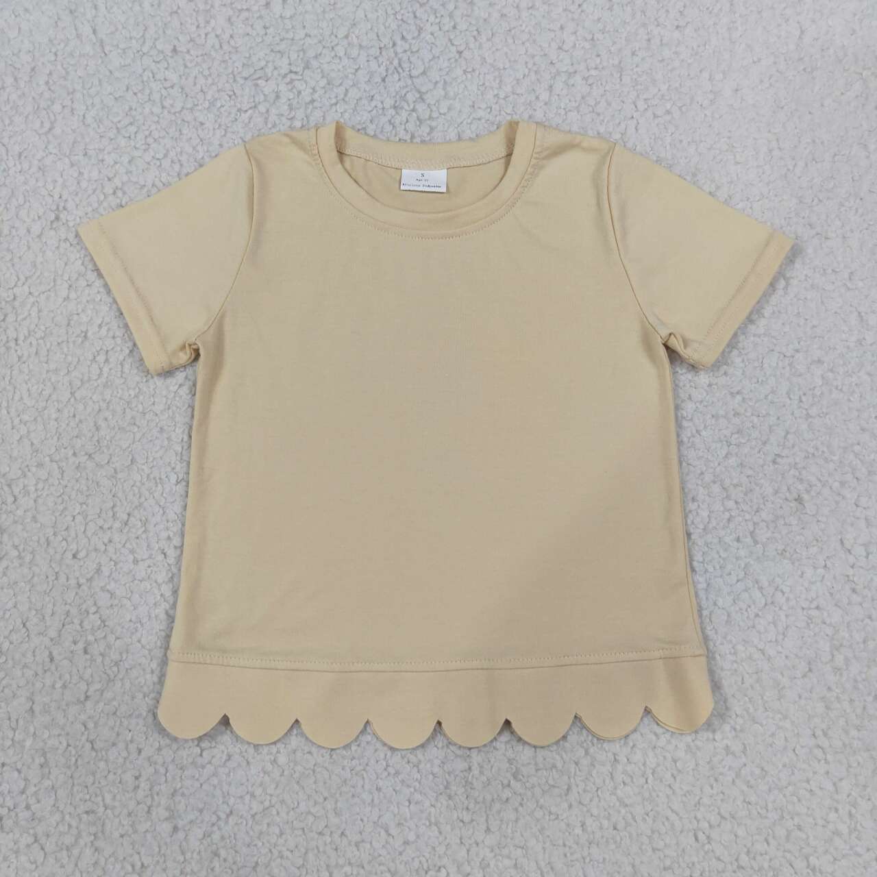 NEW RTS NO MOQ cotton GT1770 Baby Girls White Short Sleeve Scallop T‑shirts Top Summer Spring Casual Pullover Tees