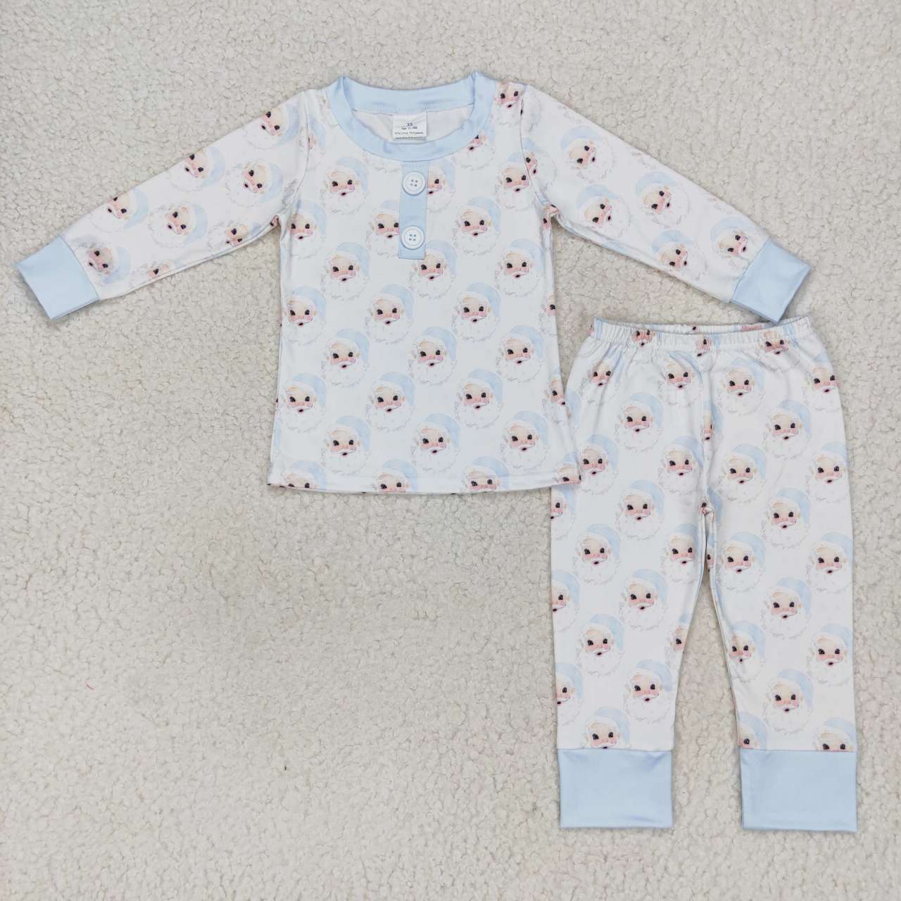 RTS NO MOQ(In Stock) BLP0292 Santa Claus light blue and white long-sleeved trousers suit